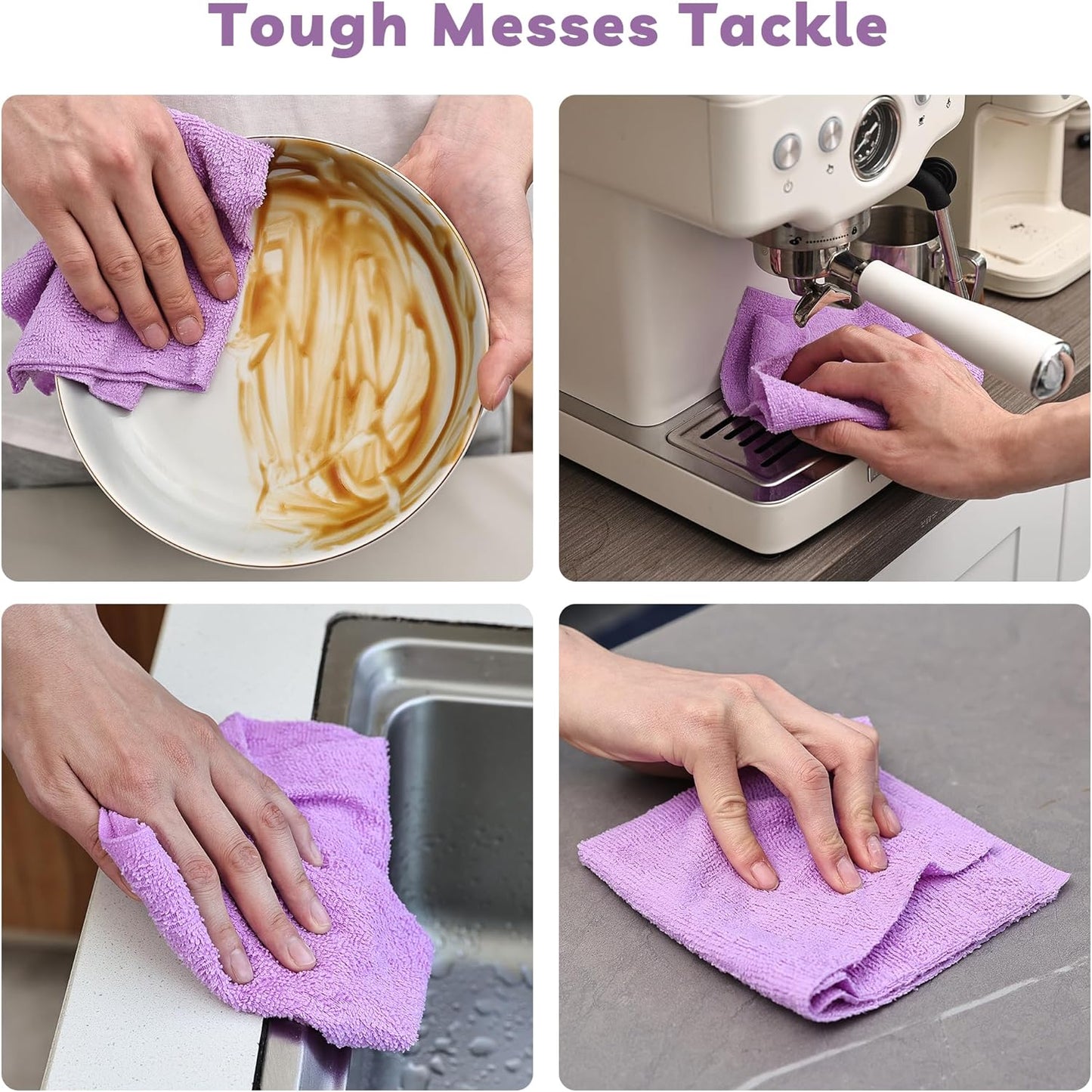 Socrates Microfiber Cleaning Cloth Roll – 50 Tear-Away, Ultra-Absorbent, Reusable, Washable, Quick-Dry Towels in Purple