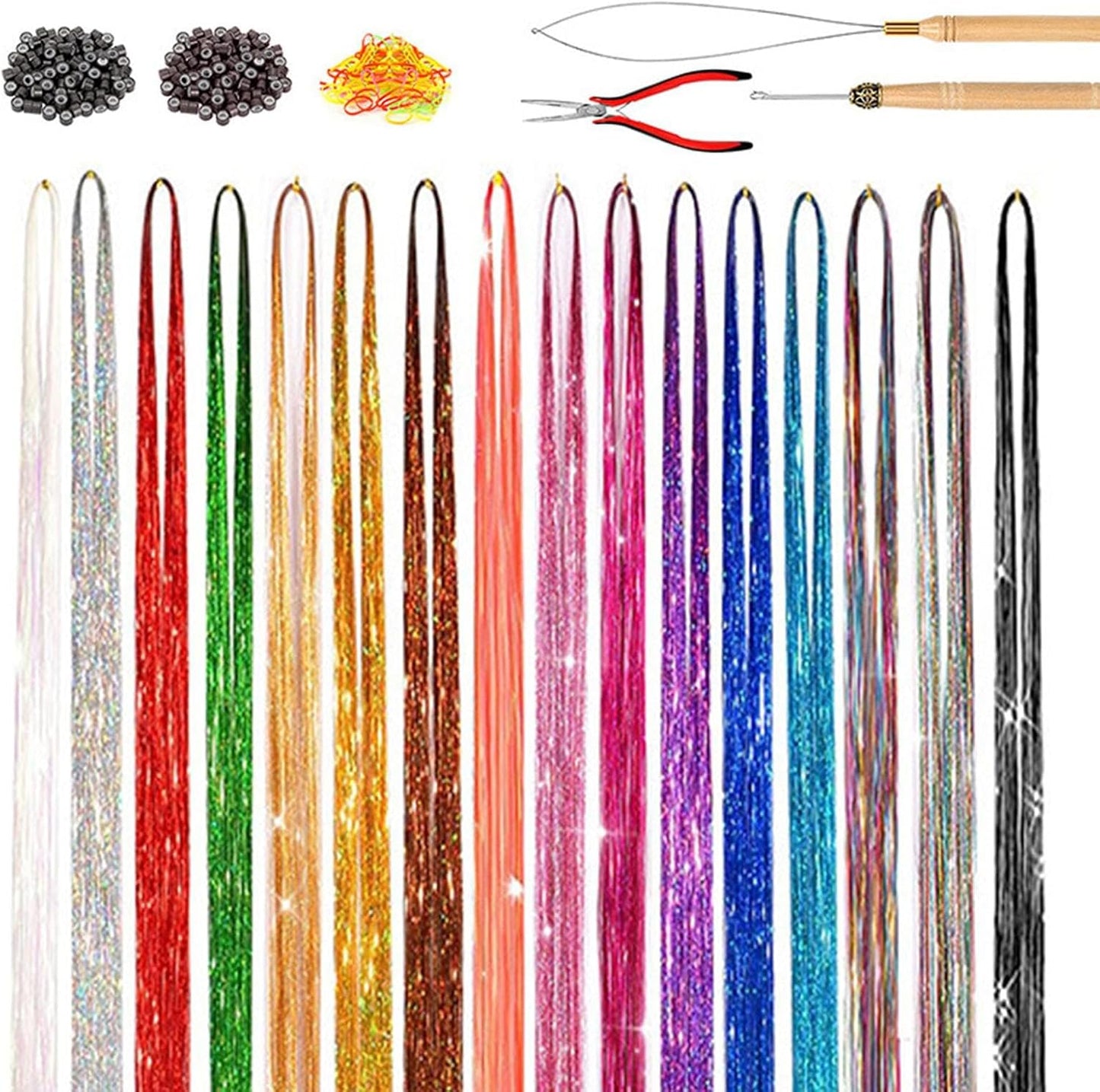 Kit Con Fili Luminosi Per Capelli Ragazze | Set Brillante Per Decorazioni Capelli,Accessori Cosplay Con Glitter Resistente Al Calore E Attrezzi Per Natale Halloween Matrimoni Compleanni E Uso Quotidia