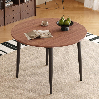 FURNITO 42"-54" Extendable Round Dining Room Table for 4 6 People, Wooden Kitchen Tabletop with Metal Legs, Space Saving Modern Dining Table for Small Space, Easy to Assemble, Walnut