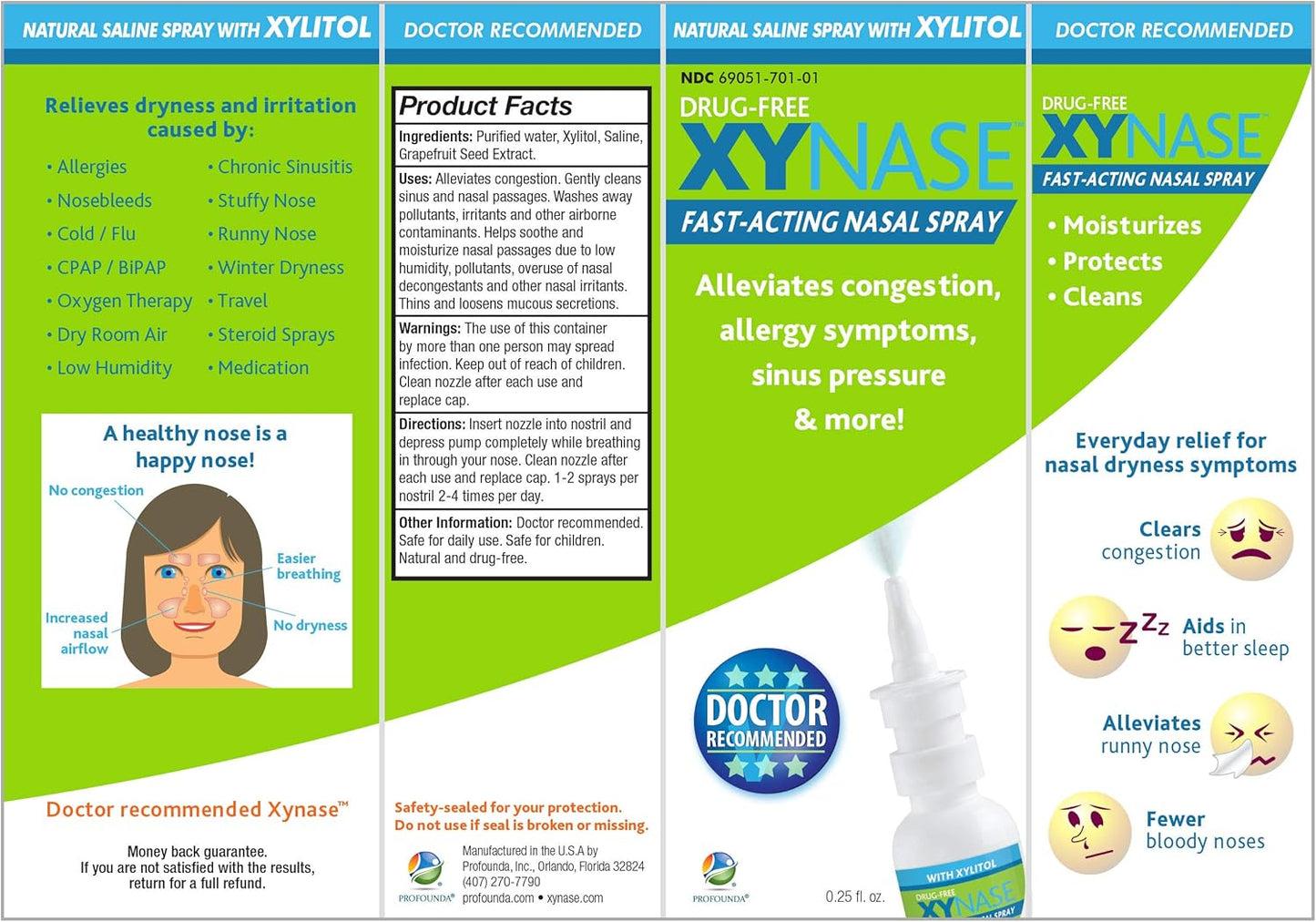 Xynase Natural Saline Nasal Spray with Xylitol - Relieves Nasal Congestion, Dry Nose, Allergy Symptoms, Sinus Pressure (0.75 fl oz Each) 3 Pack