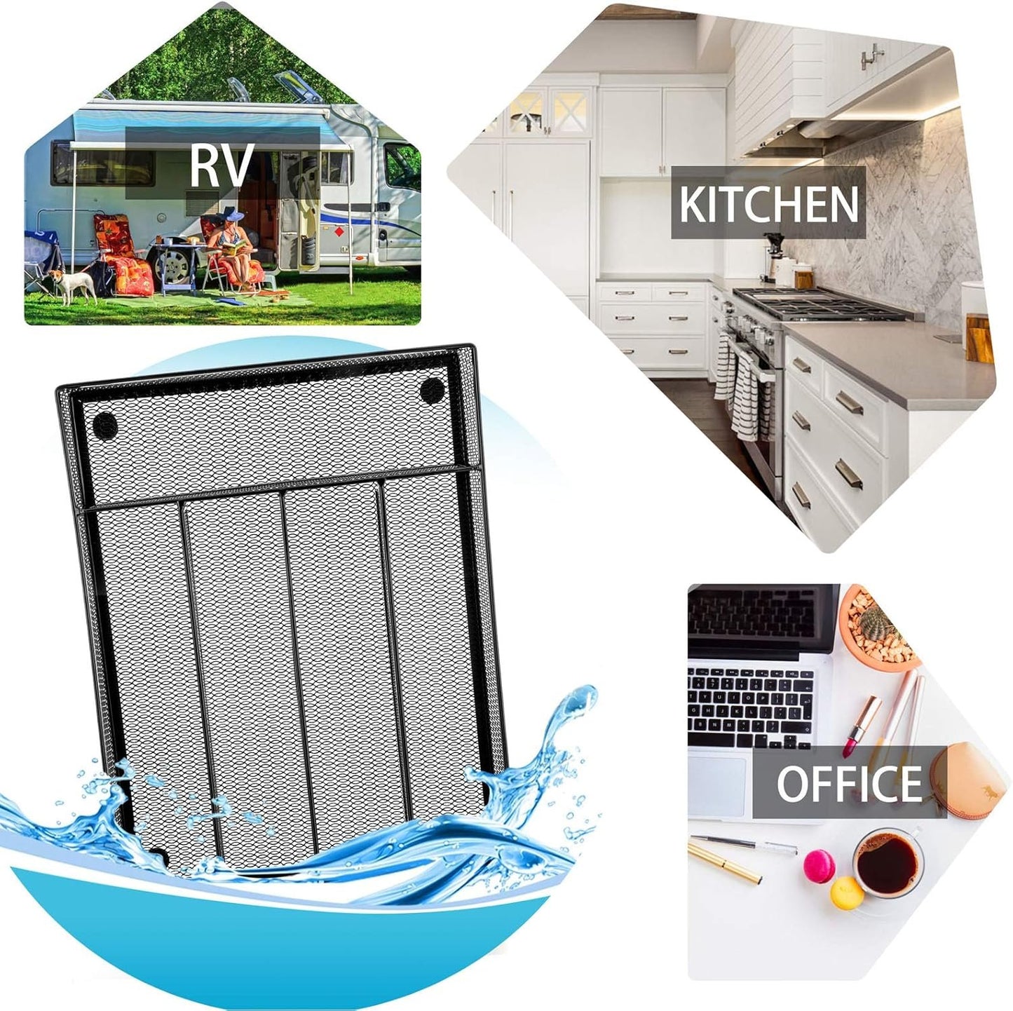 E-far Kitchen Drawer Organizer, Mesh Wire Utensil Tray Drawer Organizer, Black Narrow Metal Silverware Flatware Cutlery Holder/Divider with Foam Feet, 5 Compartment & Small Size - 12.5 x 9.25-Inch