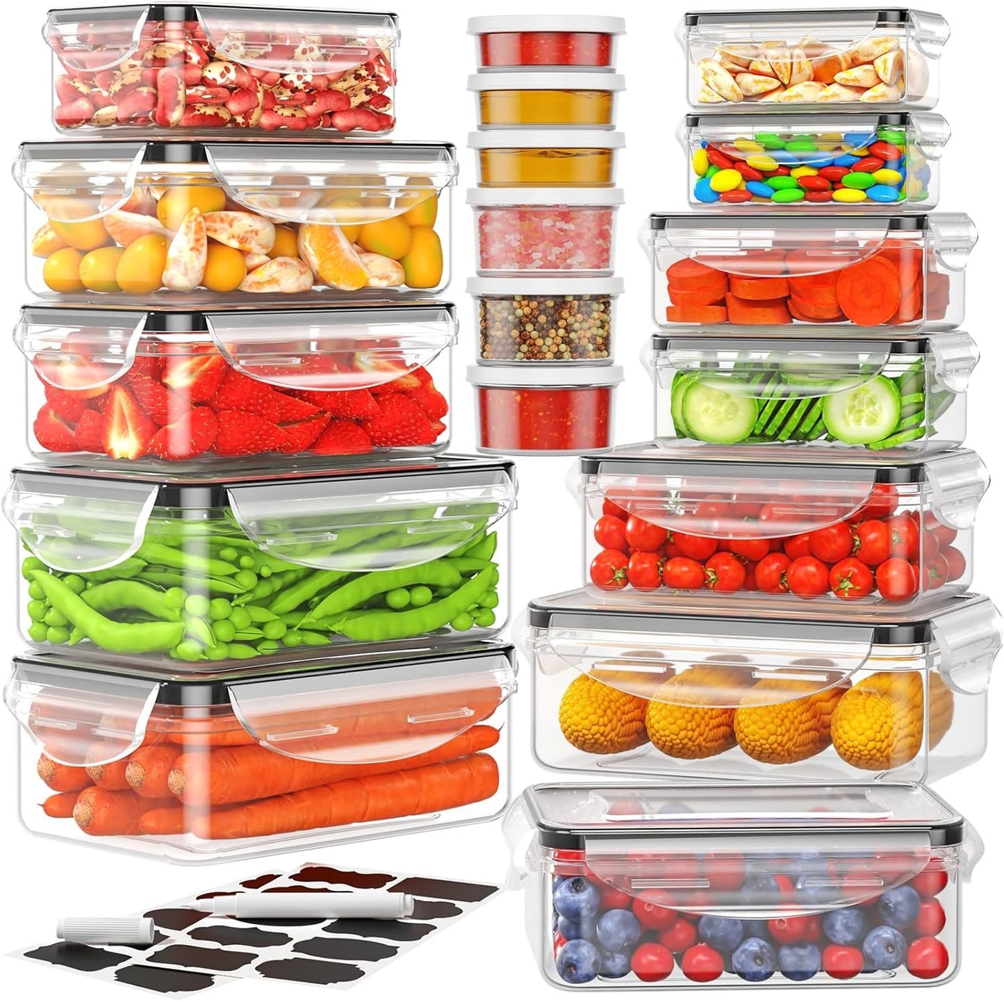 36 PCS Large Food Storage Containers with Lids Airtight(18 Containers with 18 Lids) - BPA Free Plastic Meal Prep Containers Set, Leakproof Kitchen and Pantry Organization - with Labels & Pen(18 pcs)