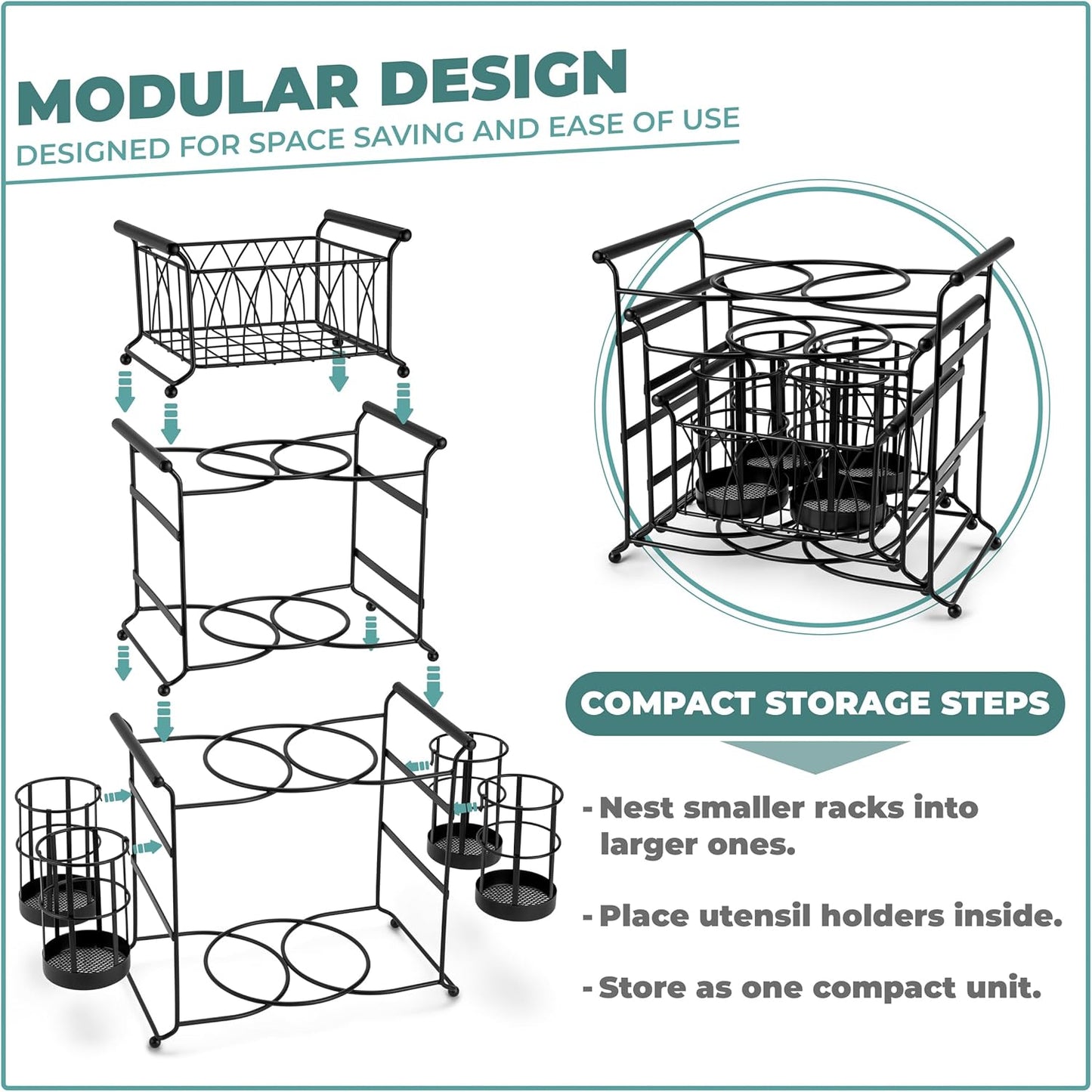 Sorbus Buffet Caddy — 7-Piece Stackable Set Includes Plate, Napkin, and Silverware Holder, 3-Tier Detachable Tabletop Organizer — Ideal for Kitchen, Dining, Entertaining, Parties,Thanksgiving (Black)