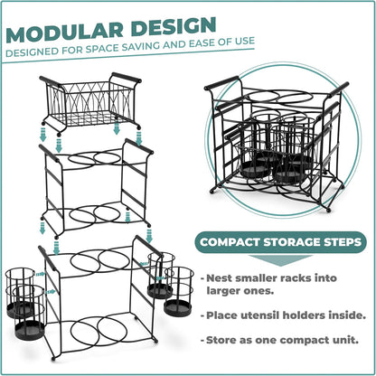 Sorbus Buffet Caddy — 7-Piece Stackable Set Includes Plate, Napkin, and Silverware Holder, 3-Tier Detachable Tabletop Organizer — Ideal for Kitchen, Dining, Entertaining, Parties,Thanksgiving (Black)