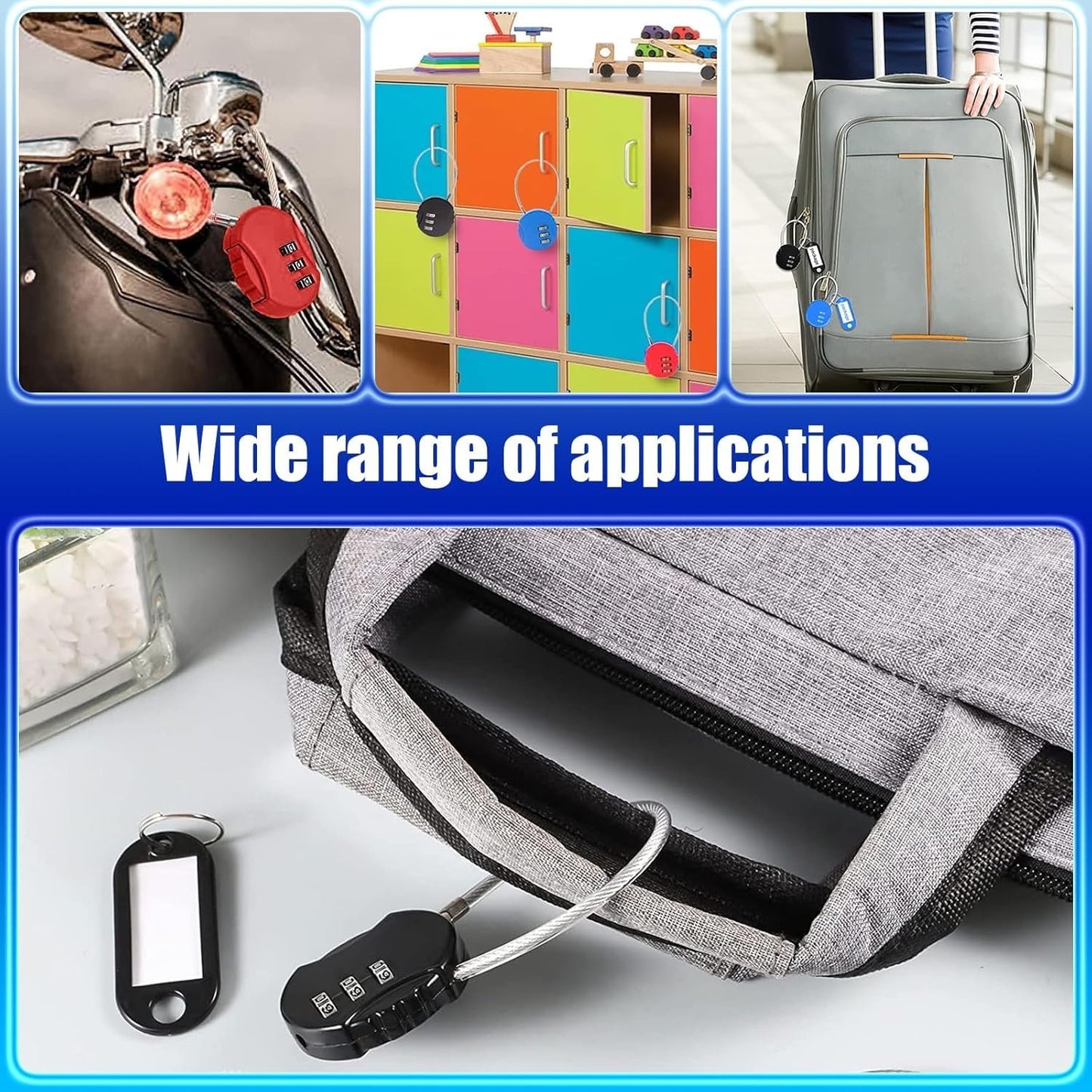 Wire Rope Lock, Mini Code Lock, Wire Rope Padlock for Luggage, Jewelry Box, Backpack, Gym Locker (90 * 37 * 9mm 4 Color, Pack, 2)