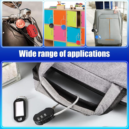 Wire Rope Lock, Mini Code Lock, Wire Rope Padlock for Luggage, Jewelry Box, Backpack, Gym Locker (90 * 37 * 9mm 4 Color, Pack, 2)