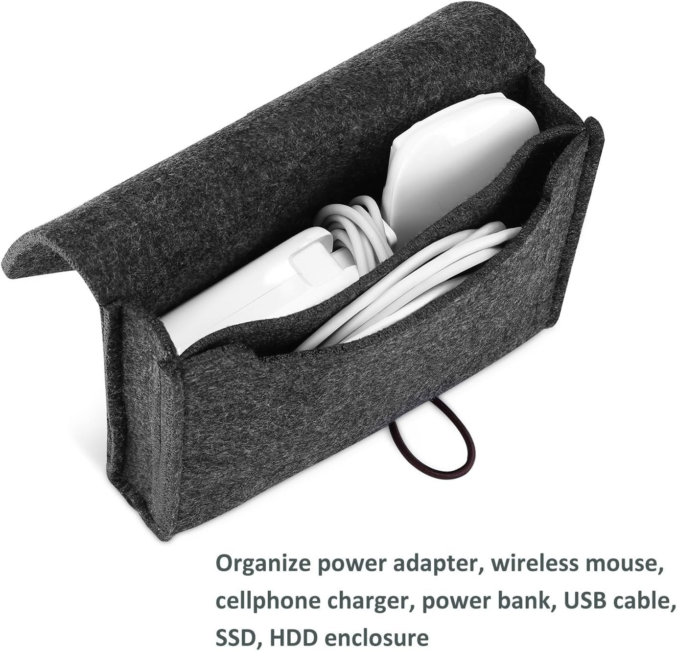 ProCase MacBook Power Adapter Case Storage Bag, Felt Portable Electronics Accessories Organizer Pouch for MacBook Pro Air Laptop Power Supply Magic Mouse Charger Cable Hard Drive Power Bankâ€“Black