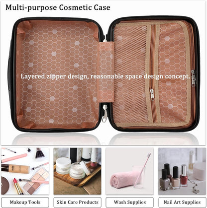 BSTKEY Portable Hard Shell Cosmetic Travel Case, Small Travel Hand Luggage with Elastic Band, Mini ABS Carrying Makeup Case Suitcase, Black