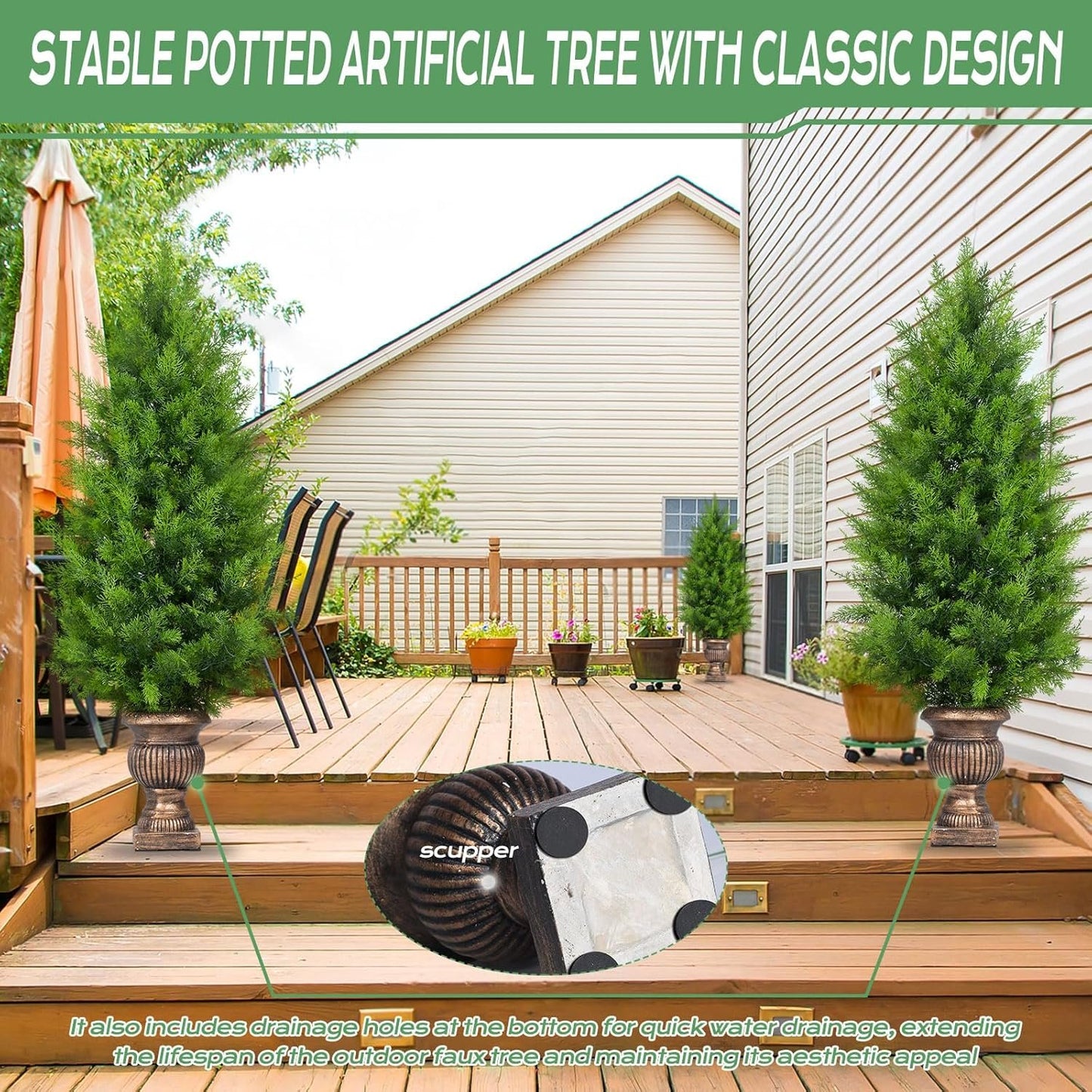 Gfilay 4FT Pre-Lit Artificial Cedar Trees Outdoor - UV-Resistant Outdoor Plants with LED Lights, Potted Greenery for Garden, Patio, Home & Office Decor （Set of 1）