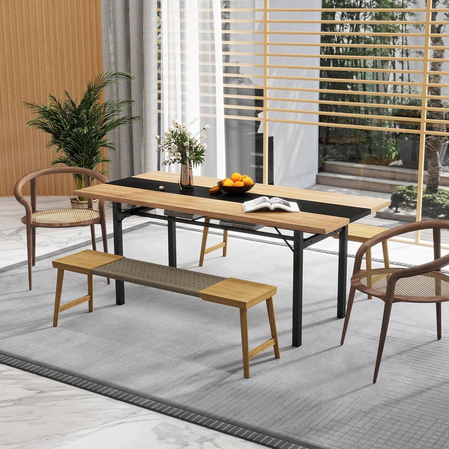 Giantex 180 cm Dining Table for 6-8 People, 180 cm Long Large Wood Dinner Table w/Heavy-Duty Metal Frame, Storage Rack, Industrial Rectangular Dinette Table