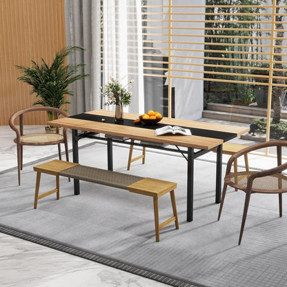 Giantex 180 cm Dining Table for 6-8 People, 180 cm Long Large Wood Dinner Table w/Heavy-Duty Metal Frame, Storage Rack, Industrial Rectangular Dinette Table