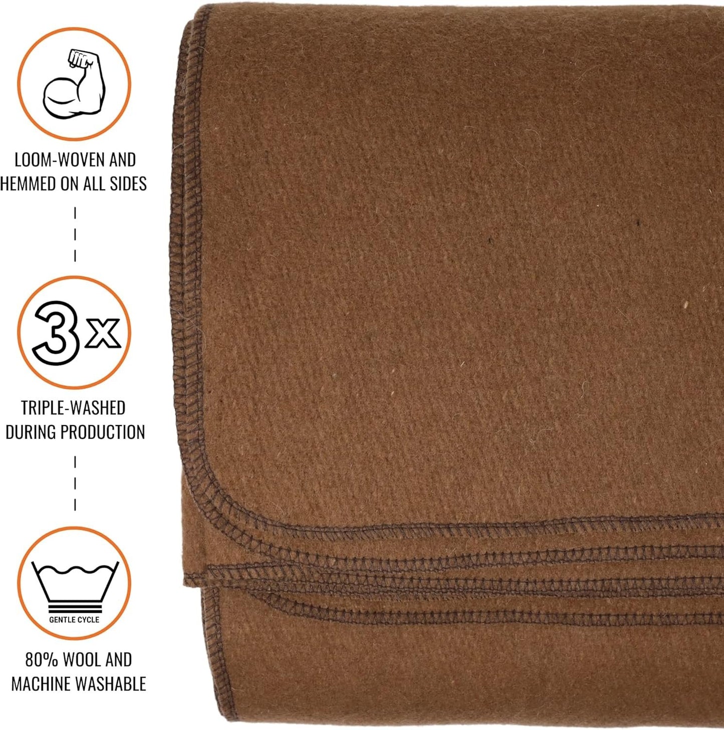 Arcturus Military Wool Blanket - 4.5 lbs, Warm, Thick, Washable, Large 64" x 88" - Great for Camping, Outdoors, Sporting Events, and Survival Kits (Camel)