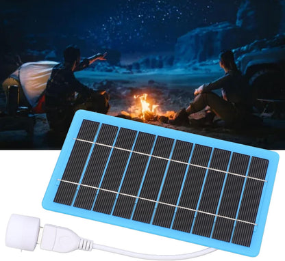 ASHATA 5V 5W Small Blue Solar Panel, USB Solar Charger with White Light, Modern Style, Moderate Efficiency, Ideal for Outdoor Activities, Emergency Light Source