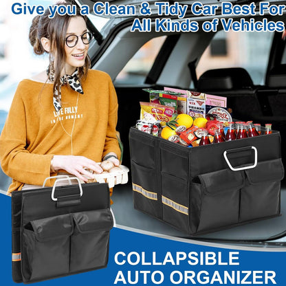 IEHOME Car Trunk Organizer, 36L Collapsible Multi Compartment Black SUV, RV, Car Organizer with Non Slip Base, Waterproof Bag & Reflective Strip