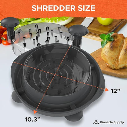 Chicken Shredder Tool with Suction Cups, Tongs & Cleaning Brush - Large 12" Meat Shredder Tool with Anti-Slip Base - Efficient Chicken Breast Shredder - BPA Free Food Shredder - Pulled Pork Shredder