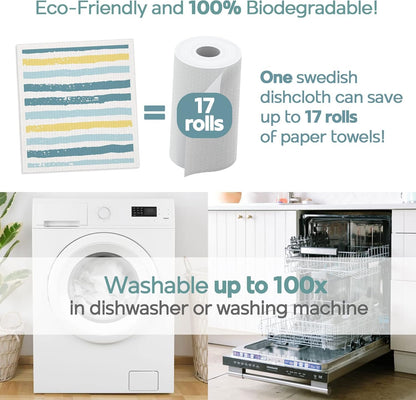 Good Home Gadgets Swedish Dishcloths for Kitchen | 6-Pack Ocean Collection | Absorbent Reusable Swedish Dishcloths, Eco-Friendly Cellulose Sponge Dishtowels