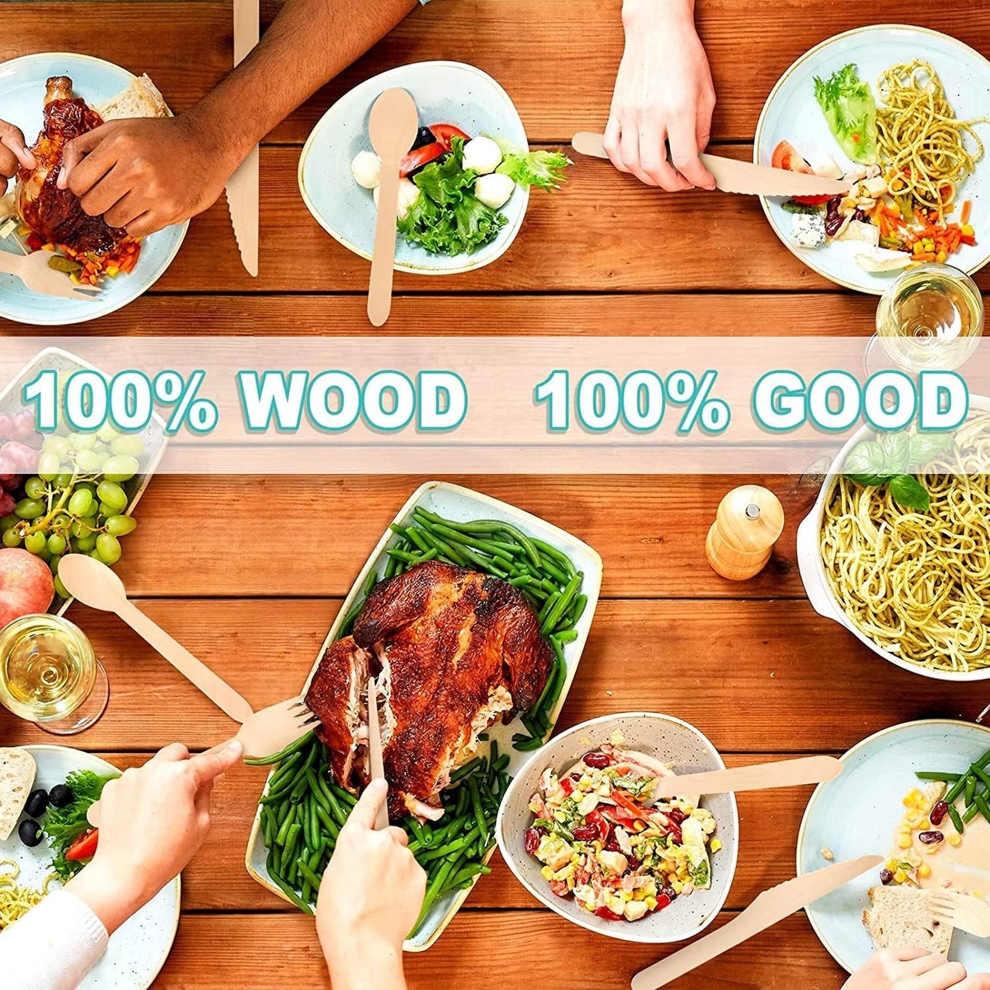 (500 Count) Disposable Wooden Cutlery Set - Alternative to Plastic, Eco Friendly, Biodegradable, Compostable Cutlery Set - 250 Wood Spoons, 150 Wooden Forks, 100 Wooden Knives Disposable Utensils Set
