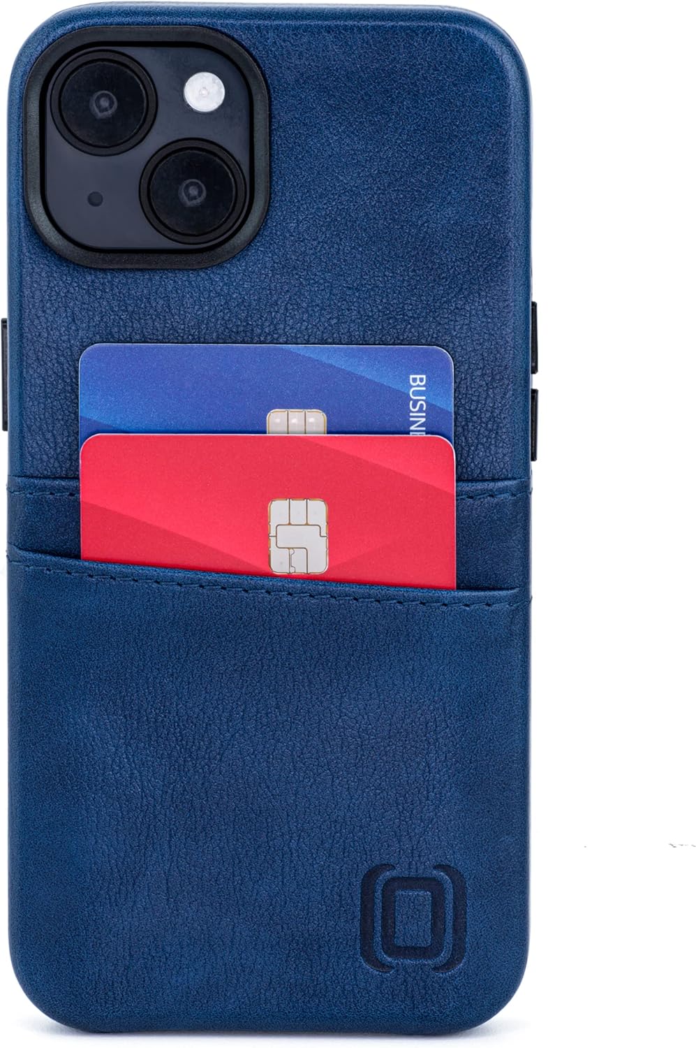 Dockem Card Case for iPhone 14 with Built-in Metal Plate for Magnetic Mounting & Wallet with 2 Holder Slots: M2 Exec Premium Synthetic Leather (Navy Blue)