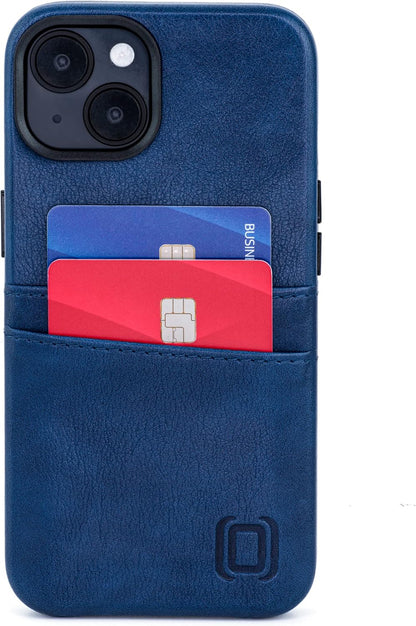 Dockem Card Case for iPhone 14 with Built-in Metal Plate for Magnetic Mounting & Wallet with 2 Holder Slots: M2 Exec Premium Synthetic Leather (Navy Blue)