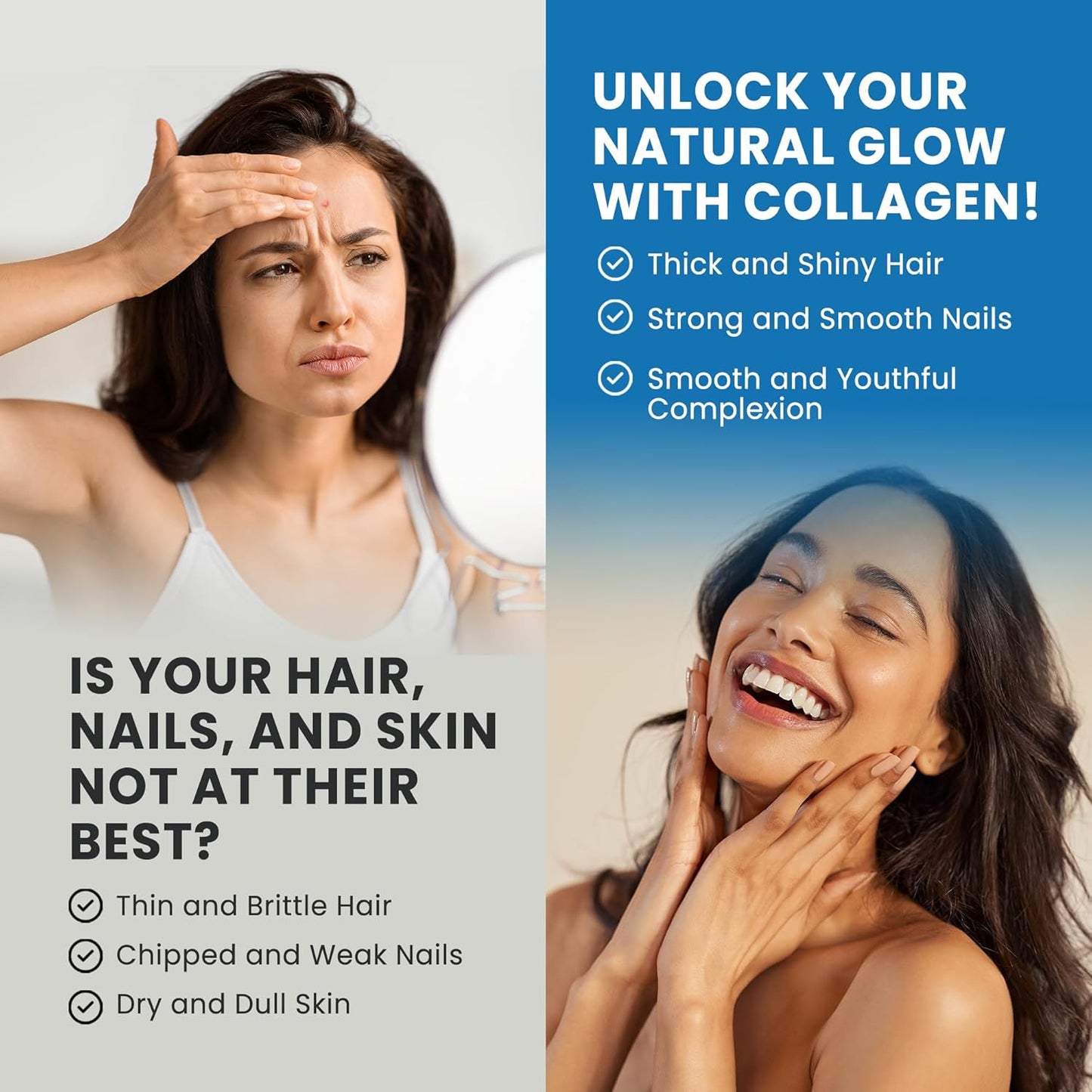 NOVA PHARMA Marine Collagen Powder with Hyaluronic Acid - Hydrolyzed Collagen Peptides Protein Powder Supplement for Anti-Aging, Skin Health, Nail & Hair Growth, 30 Servings (No Flavor)
