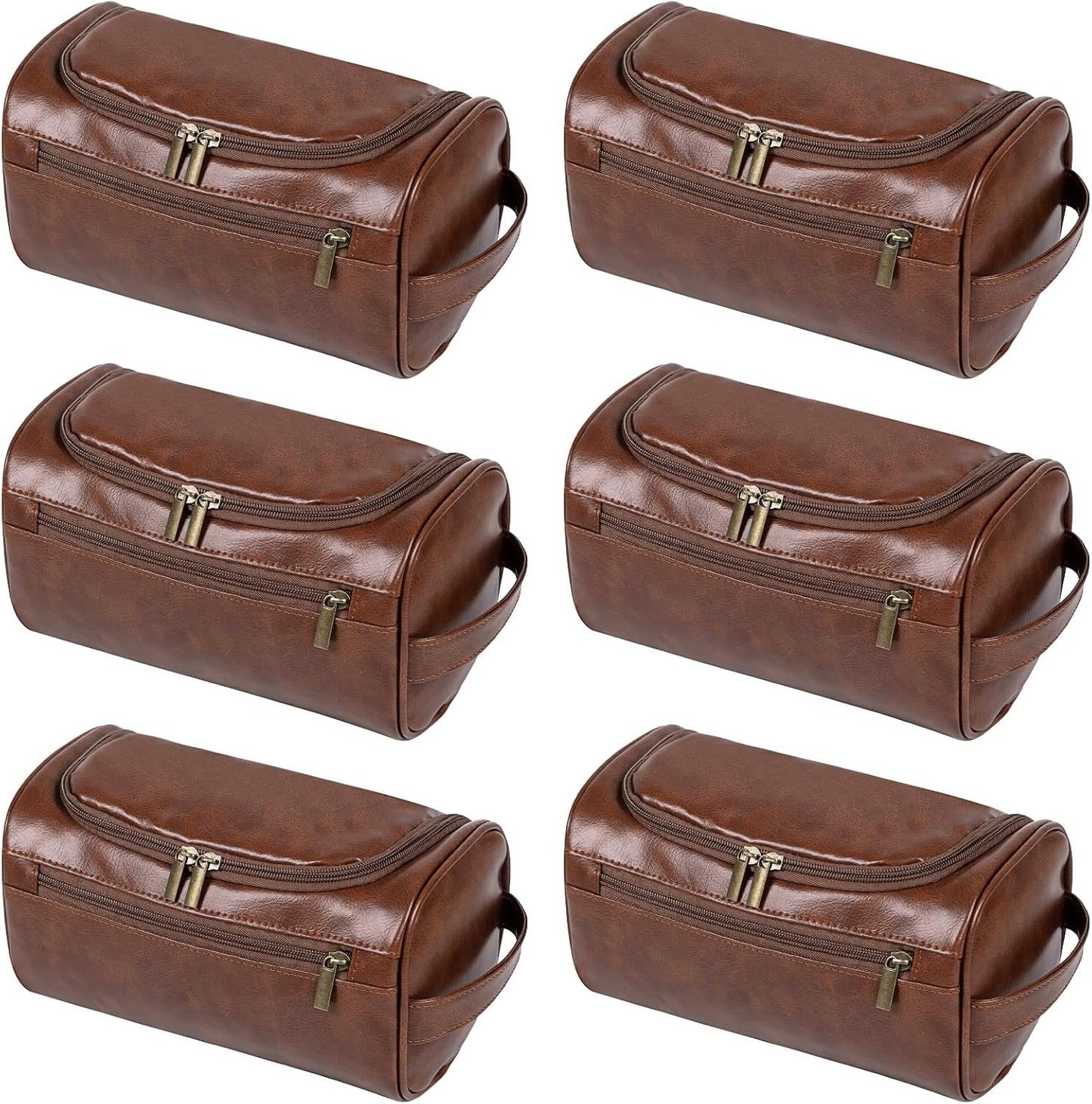 6 Pcs Groomsmen Gift Leather Toiletry Bag for Men Travel Shaving Kit Bathroom Bag Make up Cosmetic Proposal Supplies for Wedding Favor Grooming Anniversary Boyfriend Father