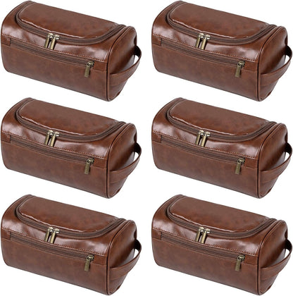 6 Pcs Groomsmen Gift Leather Toiletry Bag for Men Travel Shaving Kit Bathroom Bag Make up Cosmetic Proposal Supplies for Wedding Favor Grooming Anniversary Boyfriend Father
