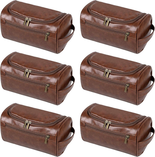 6 Pcs Groomsmen Gift Leather Toiletry Bag for Men Travel Shaving Kit Bathroom Bag Make up Cosmetic Proposal Supplies for Wedding Favor Grooming Anniversary Boyfriend Father