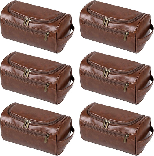 6 Pcs Groomsmen Gift Leather Toiletry Bag for Men Travel Shaving Kit Bathroom Bag Make up Cosmetic Proposal Supplies for Wedding Favor Grooming Anniversary Boyfriend Father