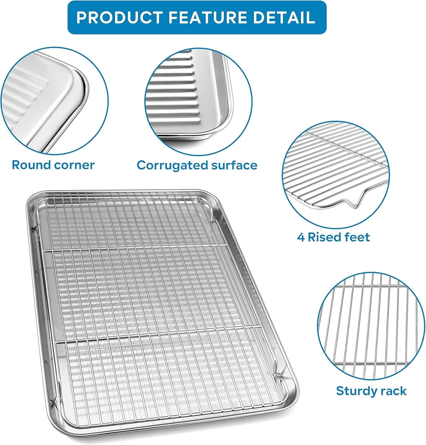 Herogo Baking Pan Sheet with Cooling Rack Set for Oven, 18 x 13 x 1 Inch, Stainless Steel Fluted Bakeware Cookie Sheet Tray Non-Stick, Dishwasher Safe