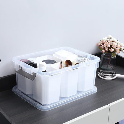 Citylife 17 QT Plastic Storage Bins with 6 Detachable Inserts Clear Storage Box with Lids Multipurpose Stackable Storage Containers for Organizing Crayon, Tool, Craft