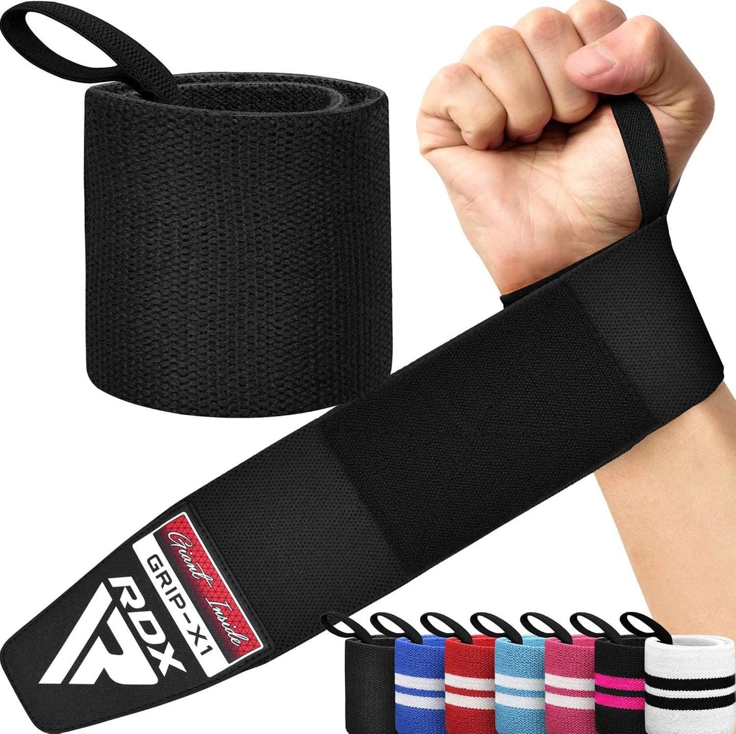 RDX Weight Lifting Wrist Support Wraps (Pair), IPL USPA Approved, Elasticated Pro 18” Cotton Straps, Thumb Loop, Powerlifting Bodybuilding Fitness Strength Gym Training WOD Workout, Gymnastics