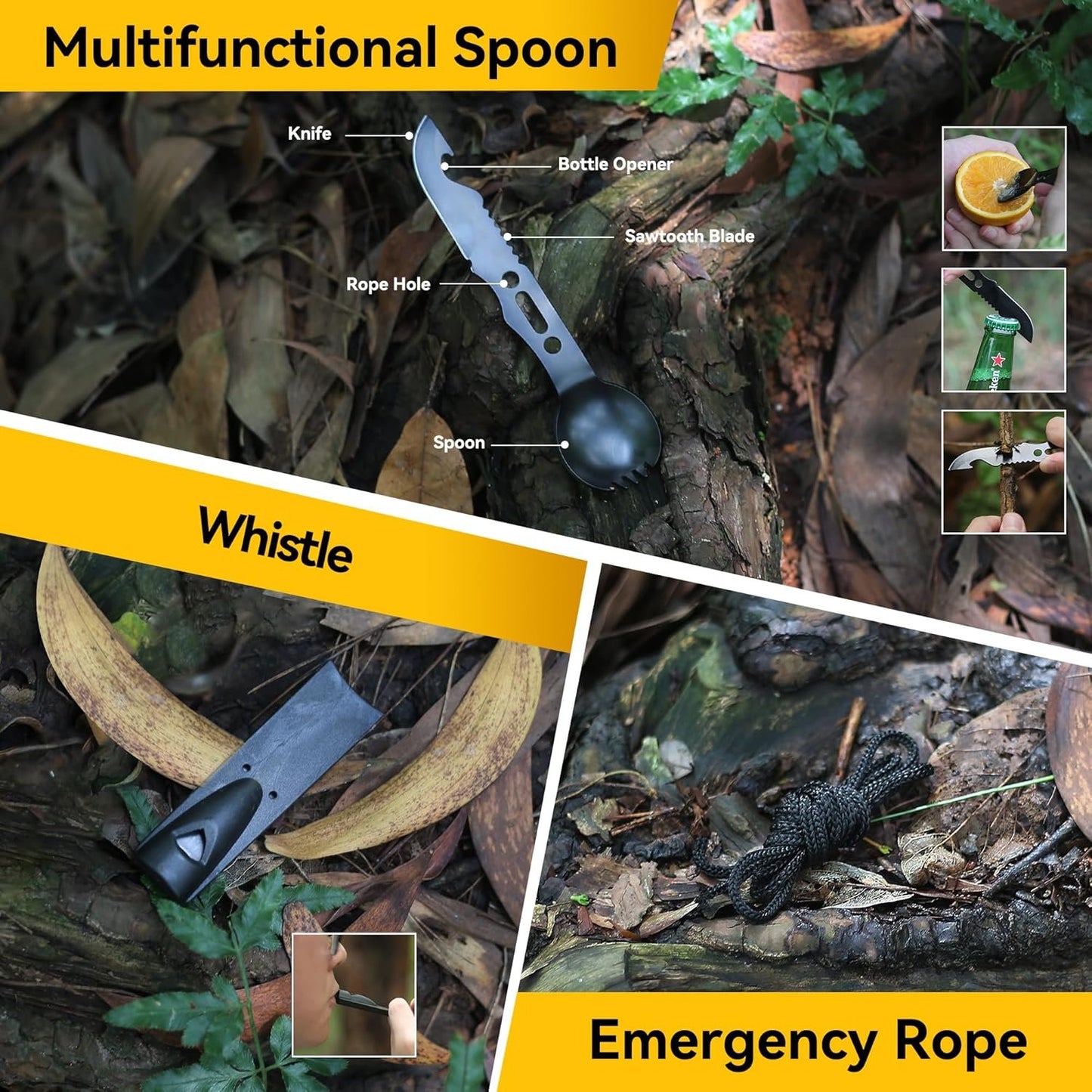 Graxury 14-in-1 Multi-Purpose Emergency Survival Kit & Camping Accessories, Flint, Multi-Purpose Card, Emergency Blanket, Flashlight and More for Camping, Fishing, Hunting