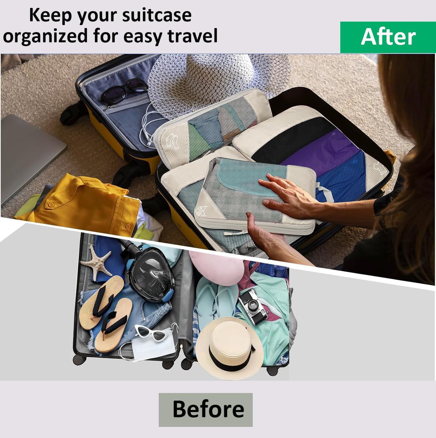 Packing Cubes, 9pcs Lanmalaterra Compression Packing Cubes for Travel Packing Cube Organisers Compression Bags Luggage Travel Accessories for Suitcases (Beige) (9pcs-Beige)