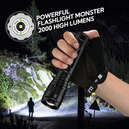 RECHOO S2000 LED Flashlight High Lumens, Super Bright, Powerful, Mid-Size Tactical Flashlight with 3 Modes, Zoomable, Water Resistant Flashlights for Home, Emergencies, Camping, Outdoor Use
