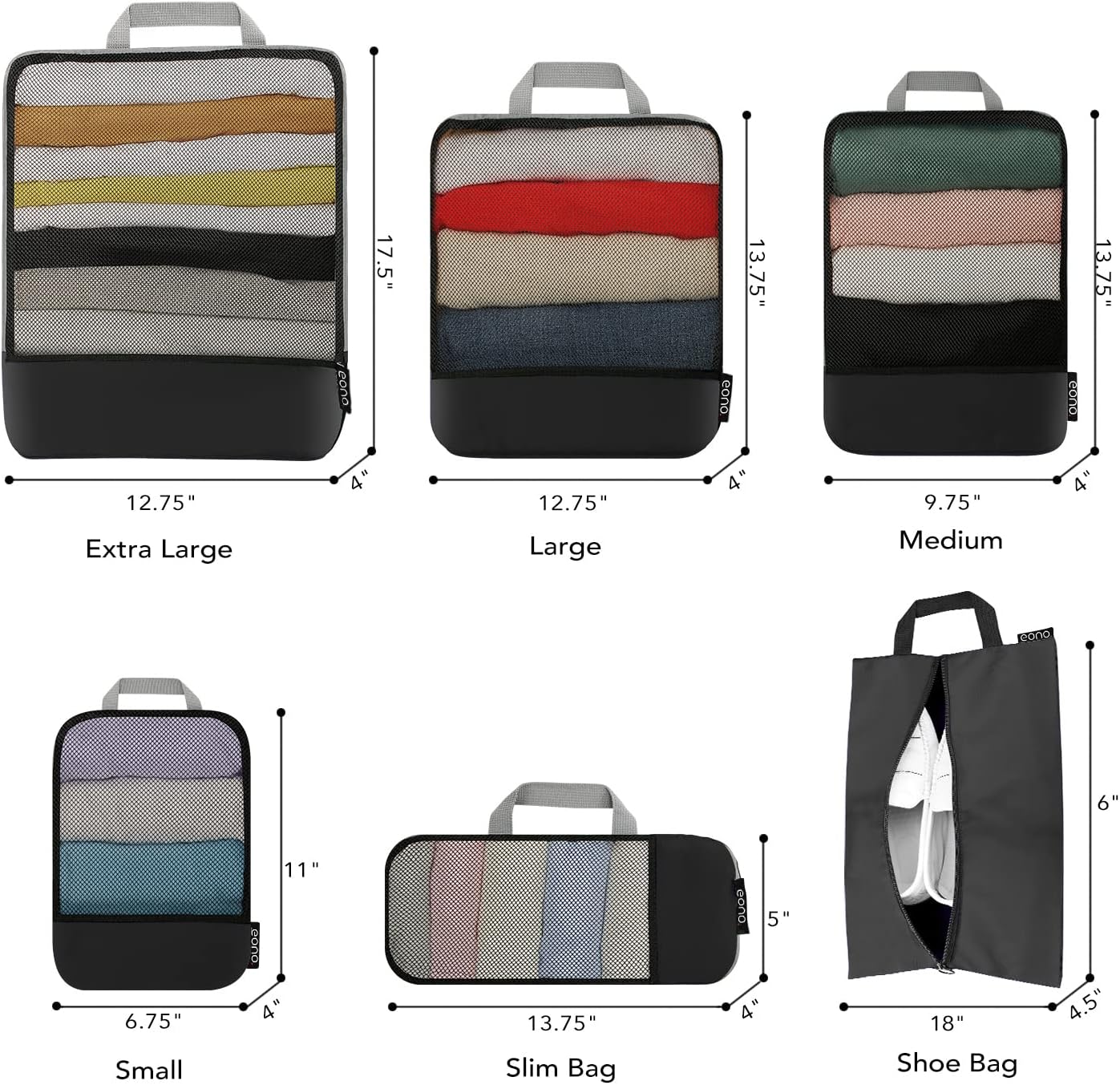 Eono Compression Travel Organizers, Suitcase Organizer Set, Travel Cubes, Packing Cubes, Compression Packing Cube
