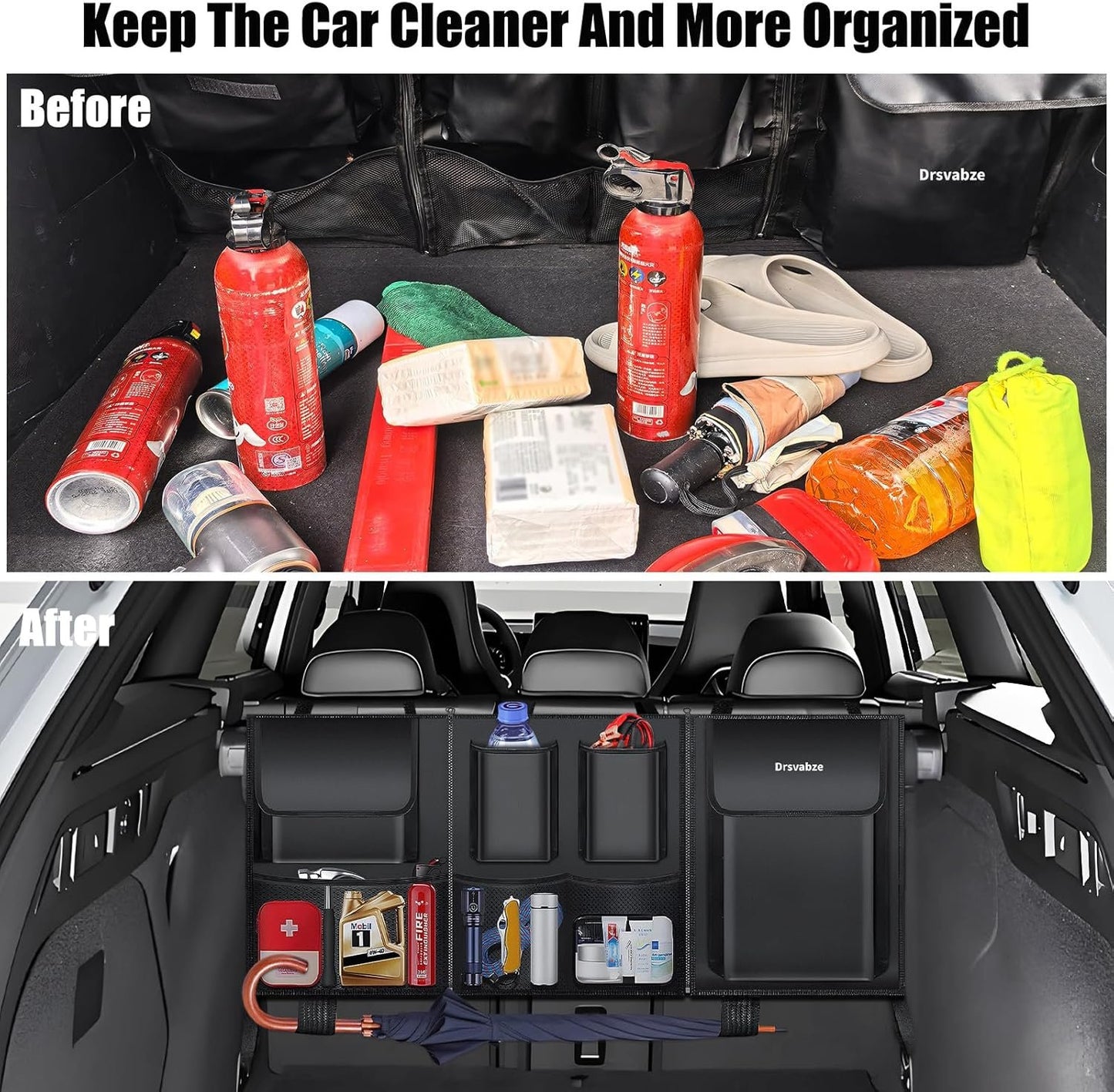 Trunk Organizer for SUV – Zippered 3-Section Design, Modular Storage with 7 Pockets, Upgraded TP Leather & 600D Oxford Cloth, Waterproof and Scratch-Resistant – Perfect for SUV, Pickup, MPV