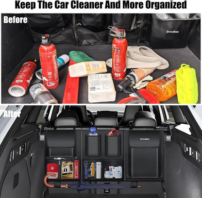Trunk Organizer for SUV – Zippered 3-Section Design, Modular Storage with 7 Pockets, Upgraded TP Leather & 600D Oxford Cloth, Waterproof and Scratch-Resistant – Perfect for SUV, Pickup, MPV