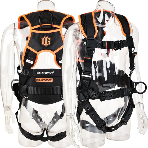 WELKFORDER 3 D-Rings Premium Industrial Fall Protection Safety Harness Iron Torso Adjustment Buckles, Iron Quick Release Buckles | Waist & Shoulder Pad Support CSA＆ANSI Compliant Full Body PPE