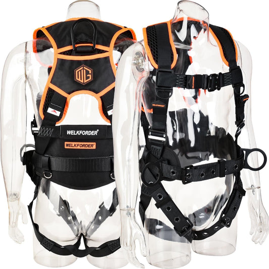 WELKFORDER 3 D-Rings Premium Industrial Fall Protection Safety Harness Iron Torso Adjustment Buckles, Iron Quick Release Buckles | Waist & Shoulder Pad Support CSA＆ANSI Compliant Full Body PPE