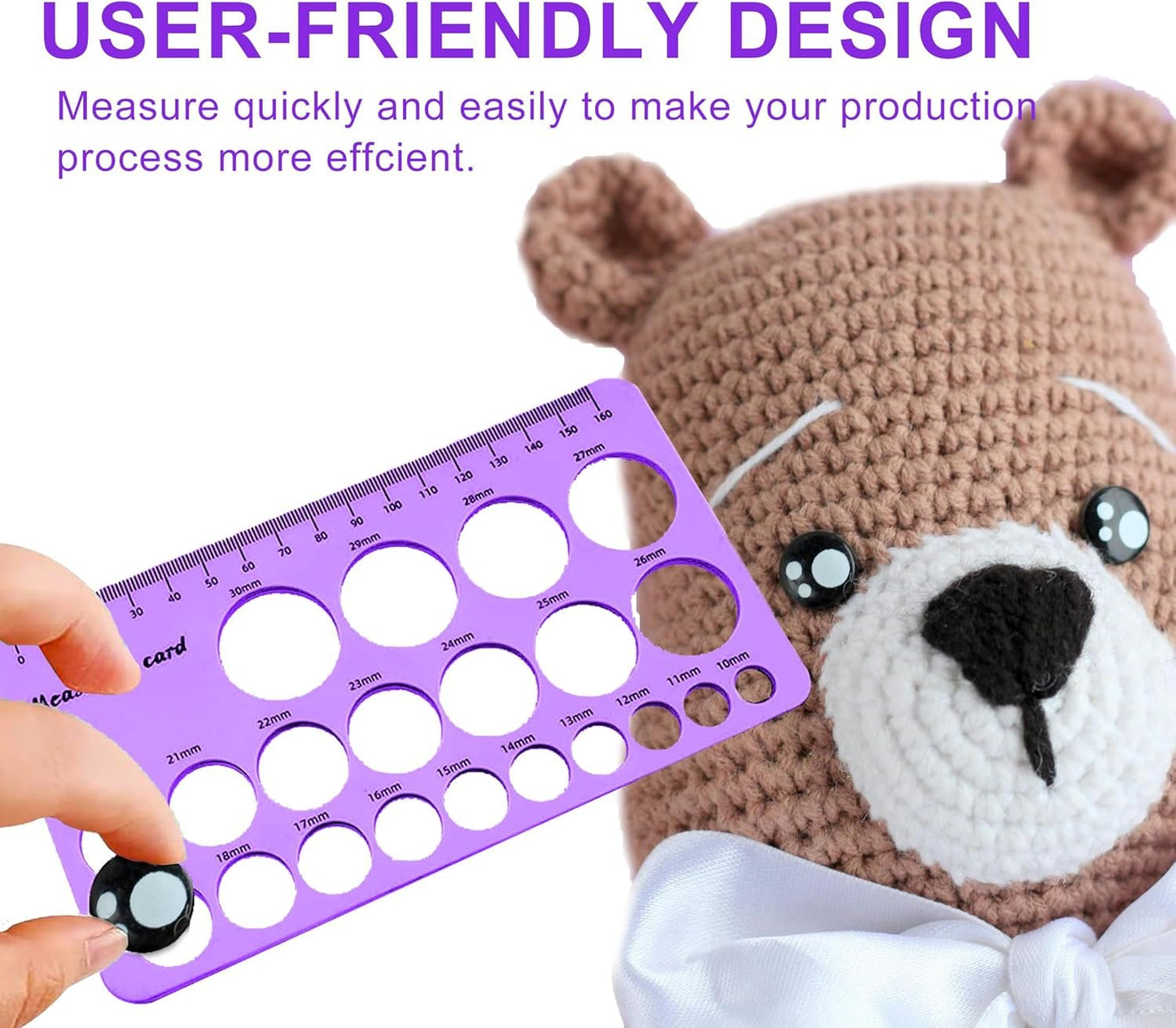 GEOCCI Safety Eye Tool Auxiliary Tool for Attaching Safety Eyes for Crocheting with 566PCS Safety Eyes and Noses for Amigurumi and Safety Eye 10-30mm Sizer Toolï¼ˆPurpleï¼‰