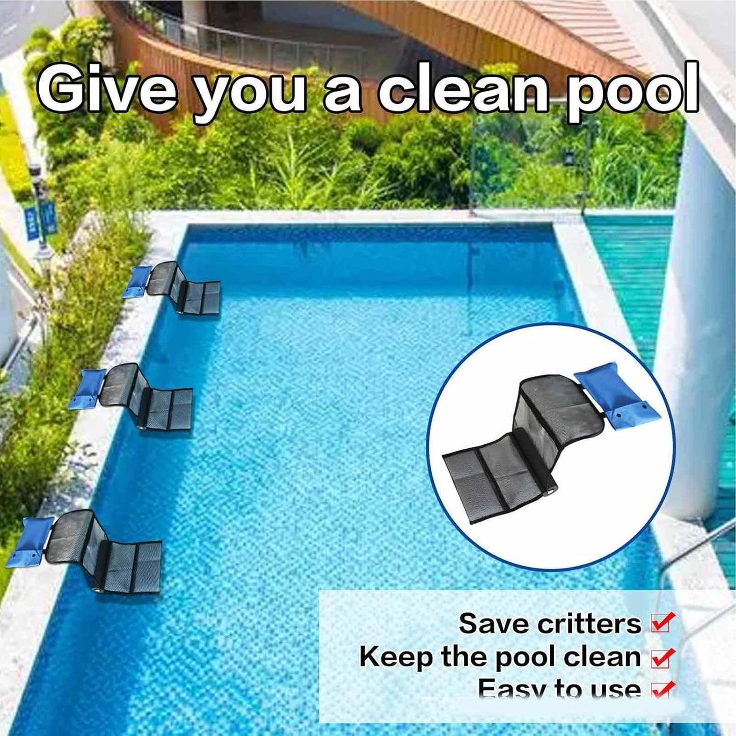 Critter Saver Swimming Pools, Critter Ramp Ladder Frogs Lizards Ducks Toads 97 x 25 cm, Animal Safety Net Pad, Floating Rescue Tools for SPA Ponds Outdoor Water Areas