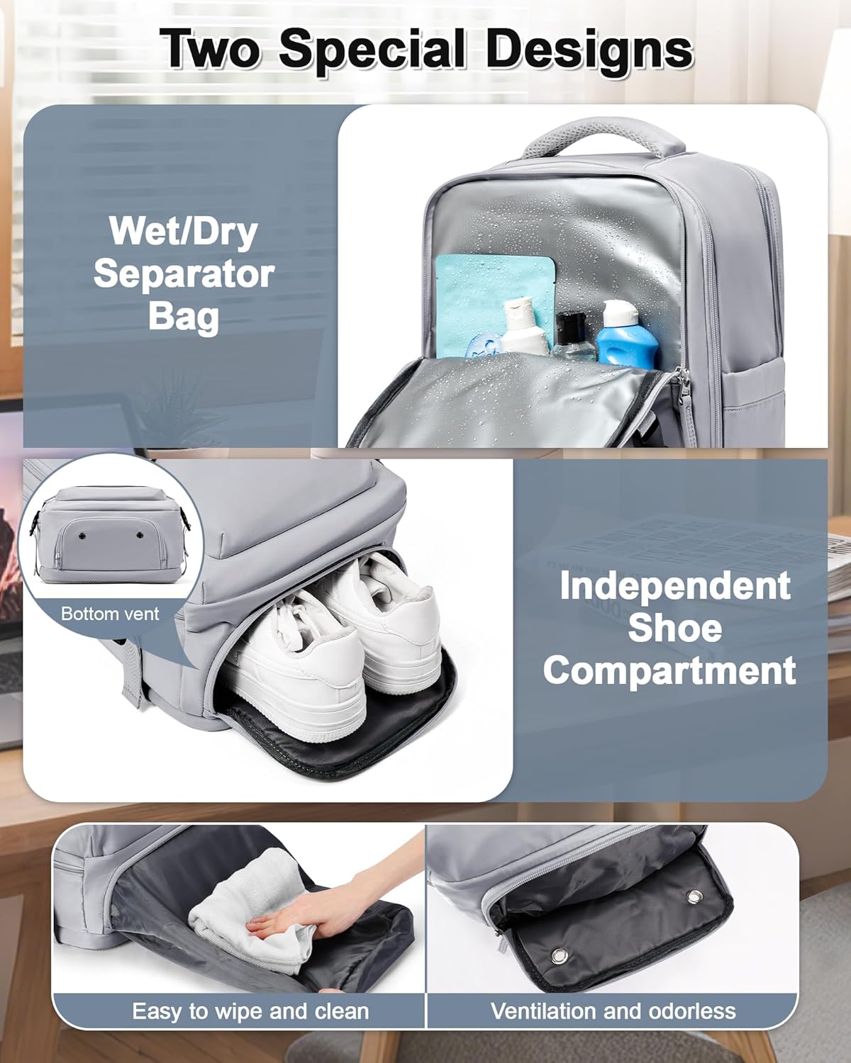 Lendolk Large Travel Backpack Women, Carry On Backpack Men,Hiking Backpack Waterproof Outdoor Sports Rucksack Casual Daypack School Bag Fit 14 Inch Laptop with USB Charging Port Shoes Compartment
