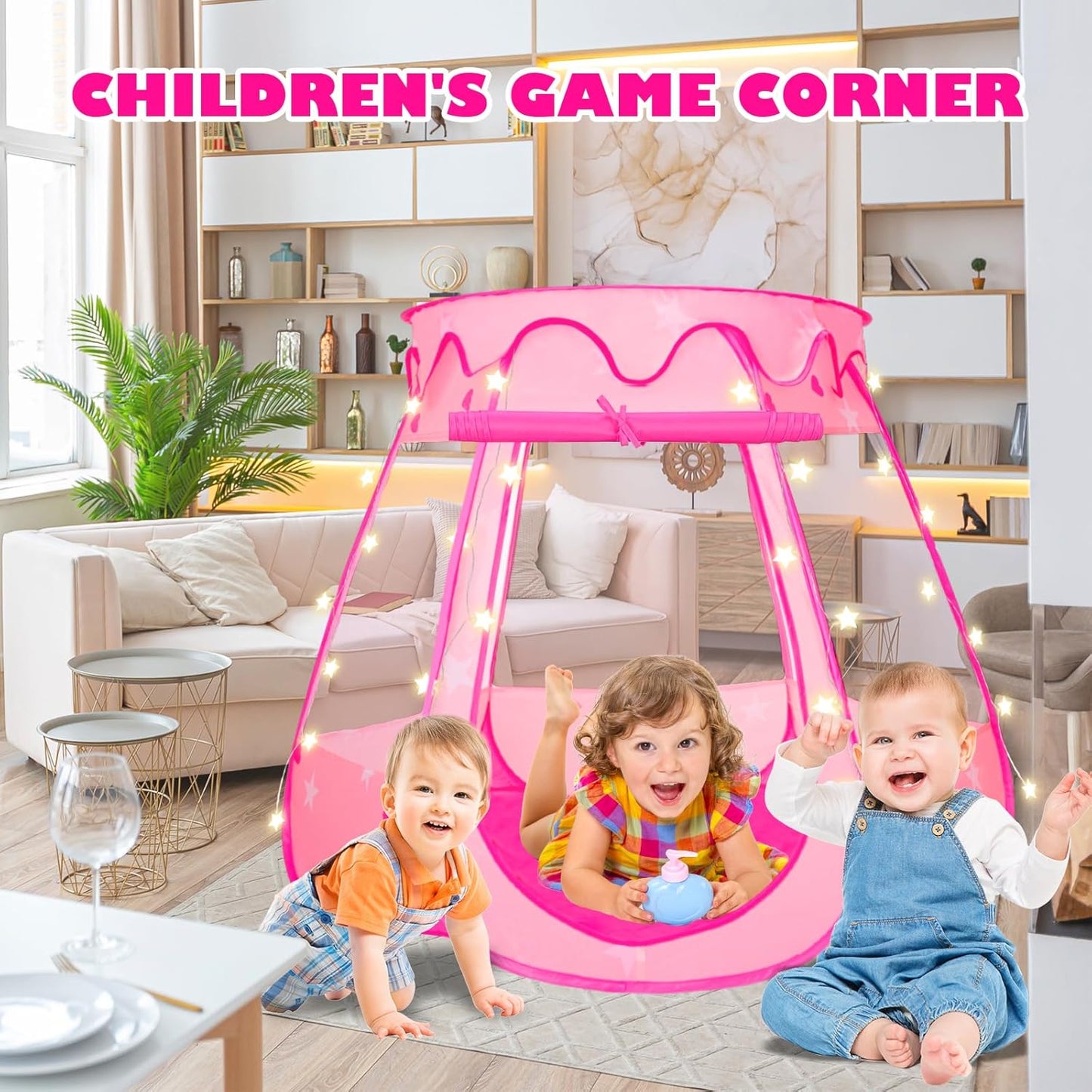 Pop Up Princess Tent with Star Lights,Ball Pit for 1 2 3 Year Old Girl Birthday Gift,Princess Toys for Toddlers 1-3 with Carrying Bag, Play Tent for Kids Indoor|Outdoor (50 Balls not Included)