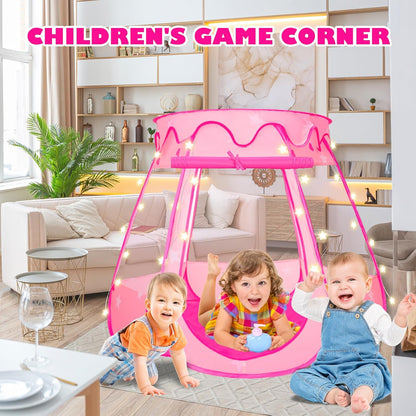 Pop Up Princess Tent with Star Lights,Ball Pit for 1 2 3 Year Old Girl Birthday Gift,Princess Toys for Toddlers 1-3 with Carrying Bag, Play Tent for Kids Indoor|Outdoor (50 Balls not Included)