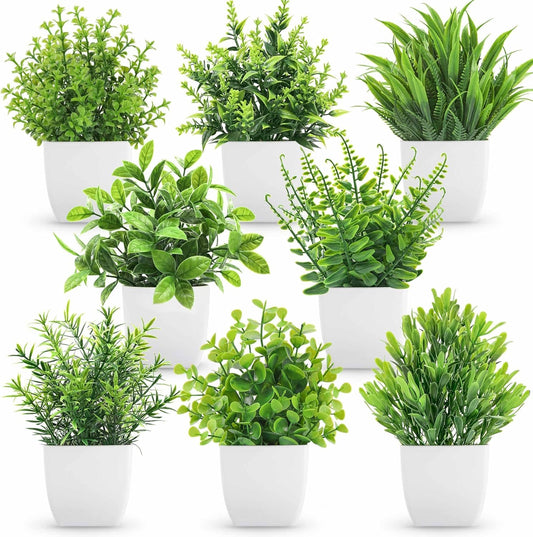 Der Rose 8 Packs Fake Plants Small Artificial Faux Plants for Home Office Desk Accessories Farmhouse Bathroom Bedroom Decor Indoor