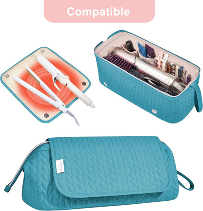 Hair Tools Travel Bag Karsyon Heat Resistant Mat Case Hot Tools Straightener, Curling Iron,Hair Dryers,Haircare Accessories Travel Essentials for Women 2 in 1 Organizer Bags(Teal)