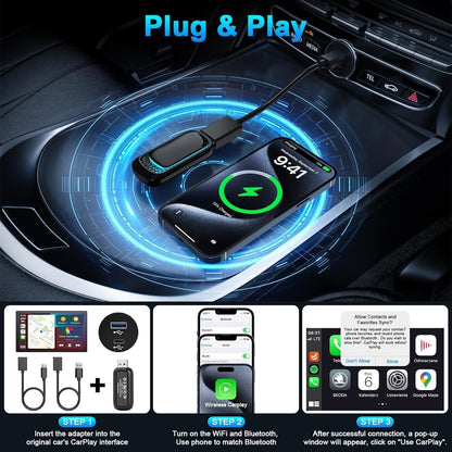 Wireless CarPlay Adapter for iPhone, 2024 Upgrade 2 in 1 Wireless Adapter CarPlay and Android Auto, Auto Connect, Wireless Car Play Adapter for Car CarPlay Wired Factory
