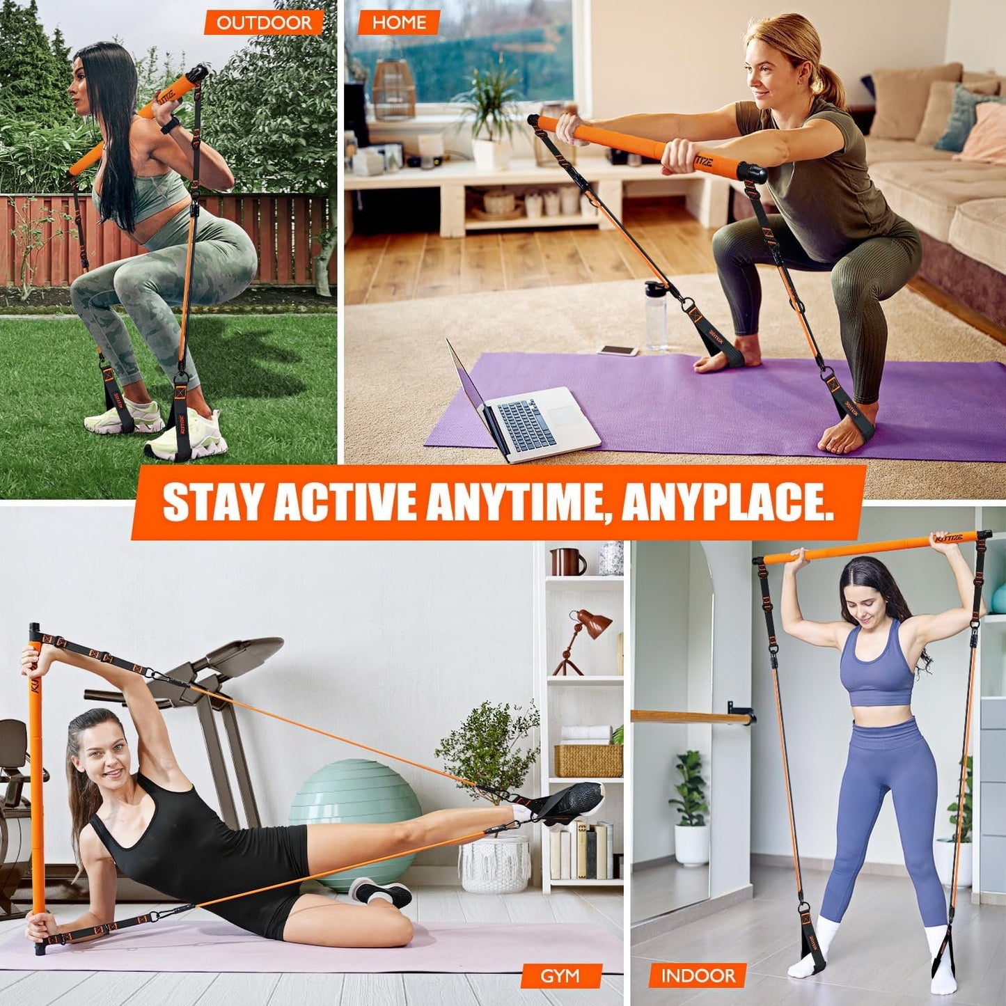 Pilates Bar Kit with Resistance Bands, Portable Pilates Equipment for Legs, Hip, Waist, Arm, Squats Exercise Equipment for Home Gym Workouts, Adjustable Pilates Bar Set for Full Body Workouts