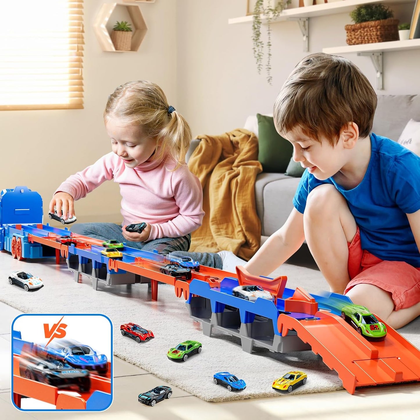 MSKOLER Dinosuar Truck Toy for Kids 3 4 5 6 Years Old - Dinosaur Cars Set, Toy Vehicle, Carrier Truck for Toddlers 3-4 Years, Race Track Set, Birthday Gifts Toys for Boys 3 4 5 6 7 8 Years Old