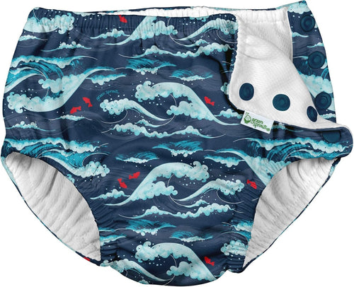 Green Sprouts i Play. by Boys' Reusable Swim Diaper, Navy Tidal Waves, 24 Months
